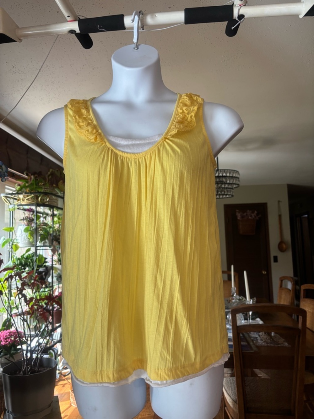 Allyson Whitmore Bright Yellow Sleeveless Scoop Neck Tank with Ruffle Detail Lg